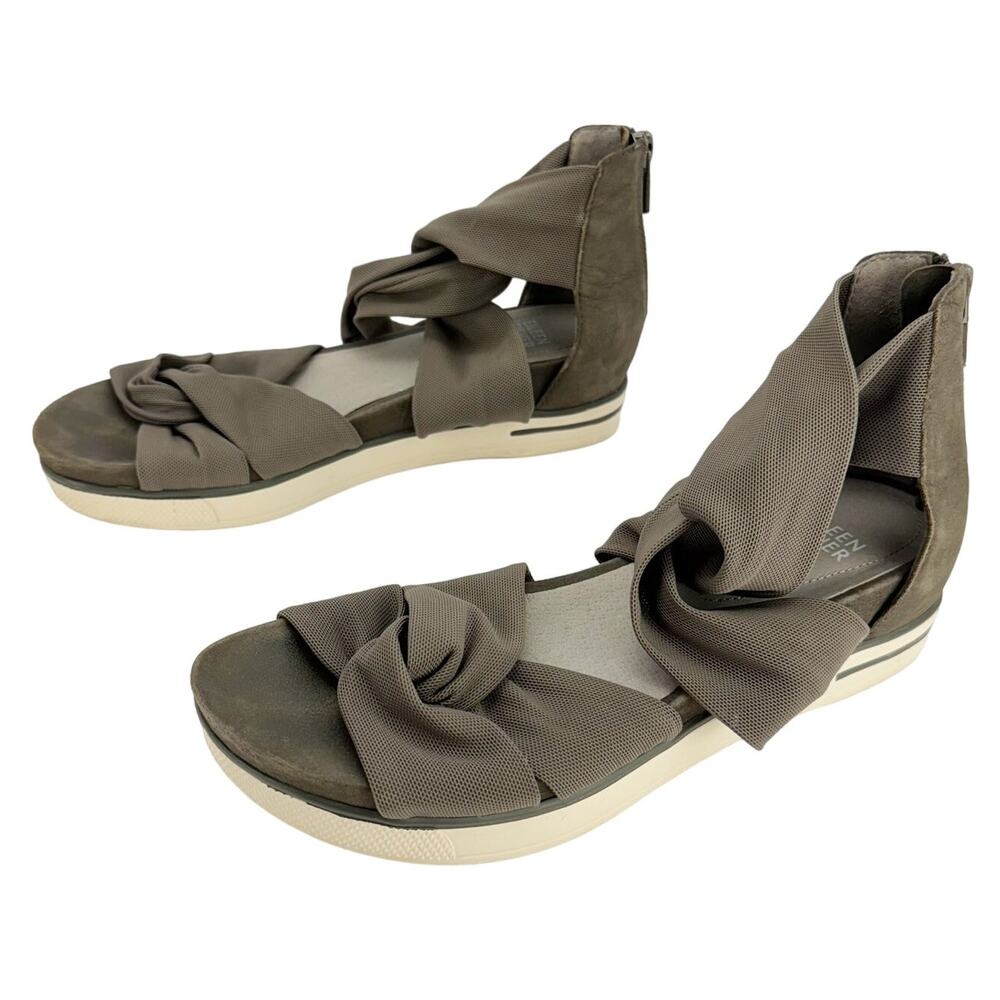 Eileen Fisher‎ Gray Zanya Mesh Leather Sneaker Zip Up Wedge Sandals Sz 7